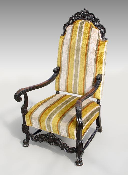 Appraisal: CARVED ELIZABETHAN HIGH BACK CHAIR Acanthus leaf carved mahogany with