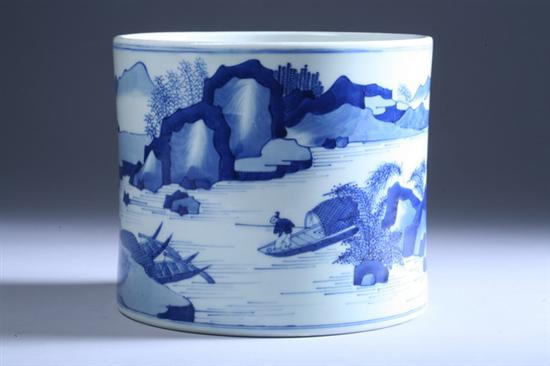 Appraisal: CHINESE BLUE AND WHITE PORCELAIN BRUSH HOLDER BITONG Kangxi underglazed