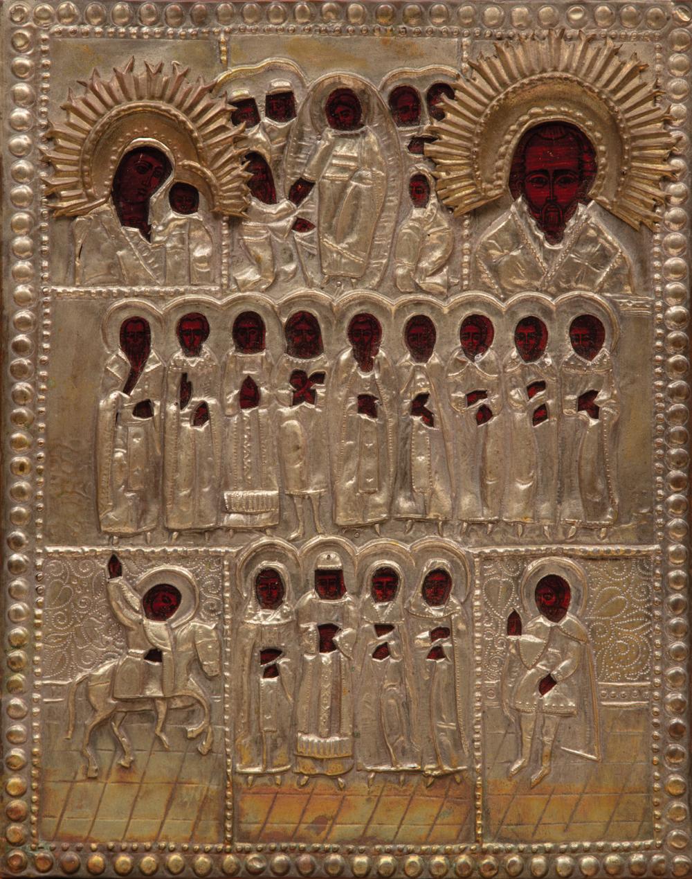 Appraisal: Russian Icon th c tempera on panel with brass riza