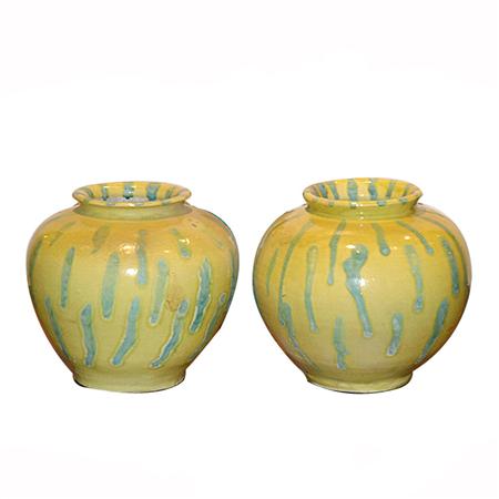 Appraisal: Pair of Yellow Glazed Pottery Vases Estimate -