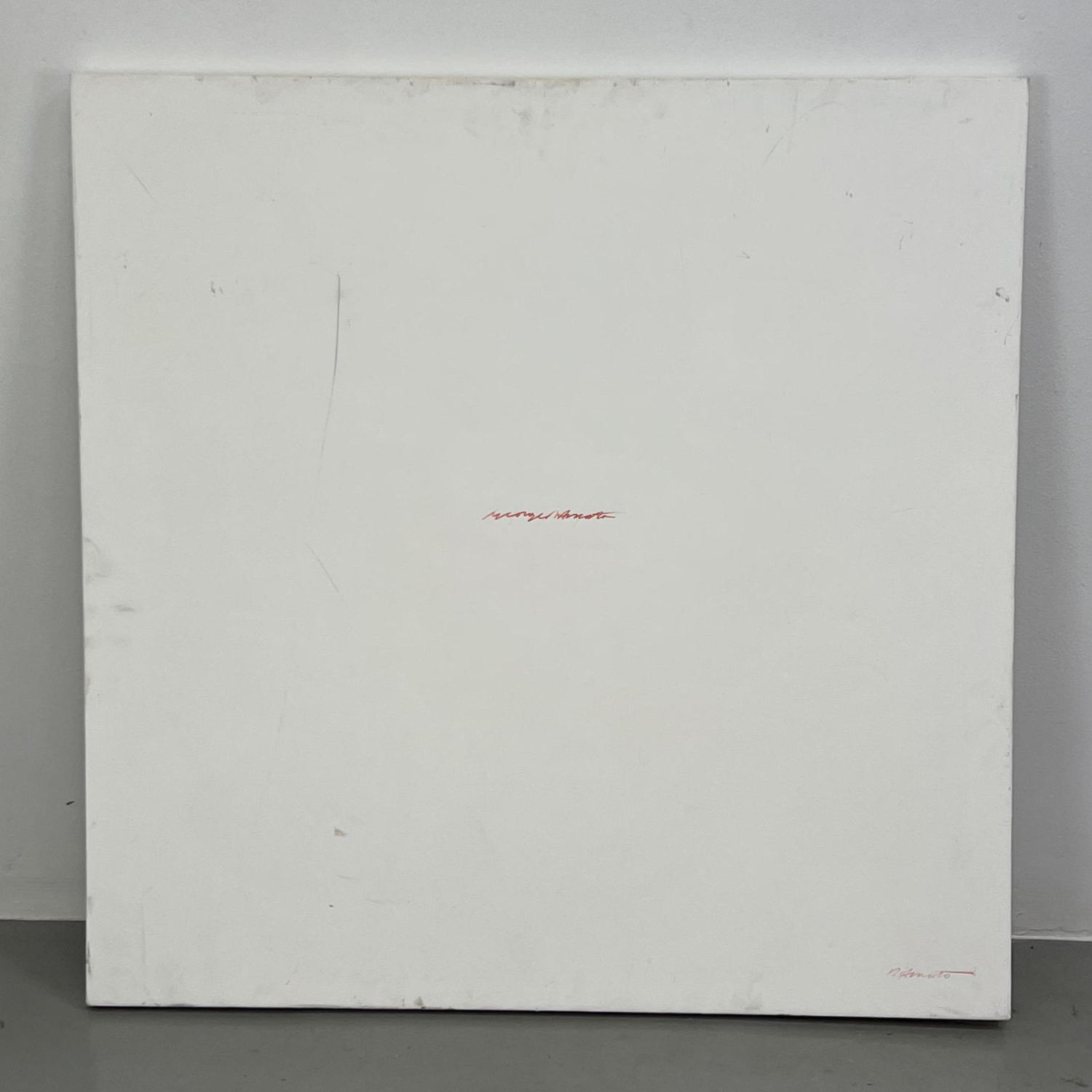 Appraisal: GEORGE D'AMATO Painting on Canvas White canvas with red signature