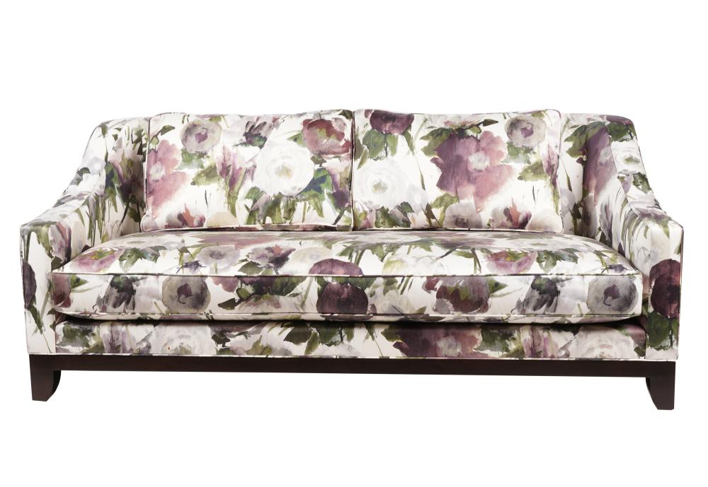 Appraisal: BAKER PRINT UPHOLSTERED SOFAwith removable cushion and label underside inches