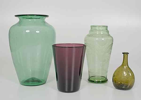 Appraisal: Glass Vases and Bottle American An assembled group of four