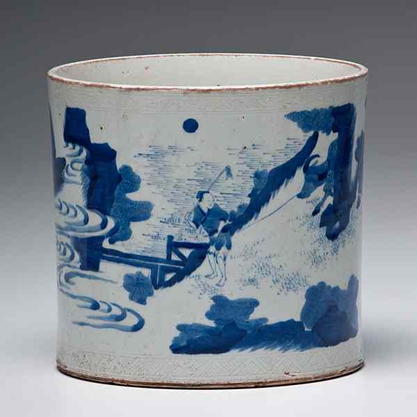 Appraisal: Blue and White Chinese Brush Pot Chinese A blue and