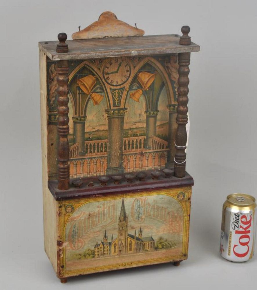 Appraisal: Trinity Chimes Continental Music Box with church theme paper decoupage