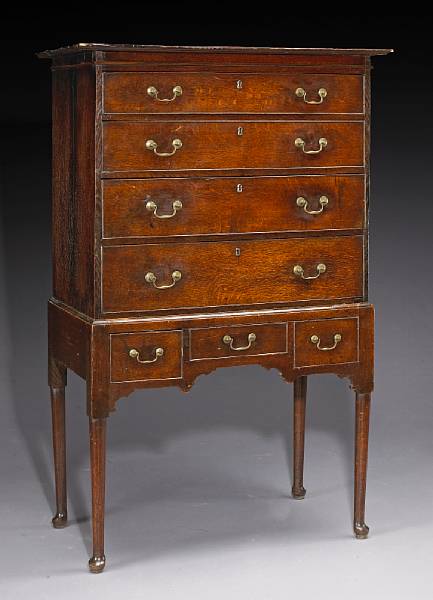 Appraisal: A George I oak chest of drawers on stand first