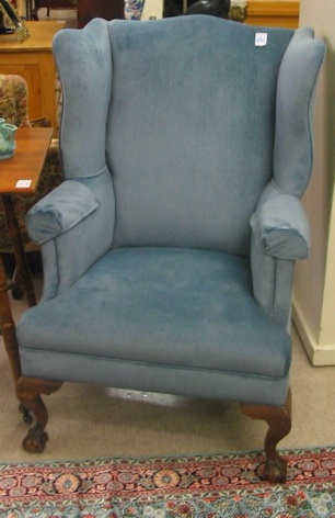 Appraisal: PAIR OF QUEEN ANNE STYLE WINGBACK ARMCHAIRS American c 's