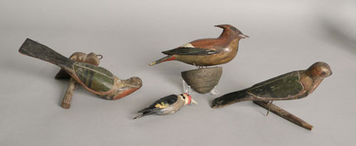 Appraisal: Group of four carved polychromed birds early th c longest