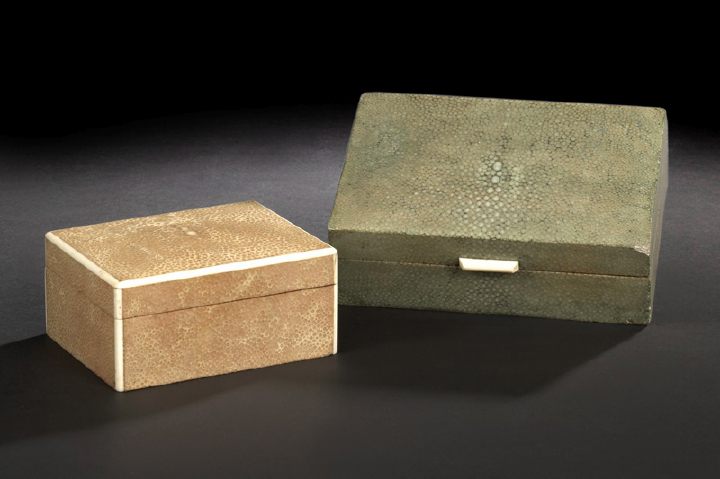 Appraisal: English Art Deco Polished Bone-Handled Green Shagreen Table Box second