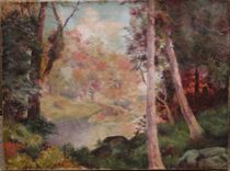 Appraisal: Unknown Artist Landscape with Lake Oil on canvas of a