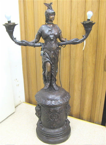 Appraisal: FIGURAL BRONZE FLOOR LAMP a Roman figure standing on attached