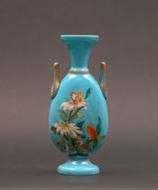 Appraisal: Victorian Overlay Glass Vase Turquoise Victorian overlay glass vase features