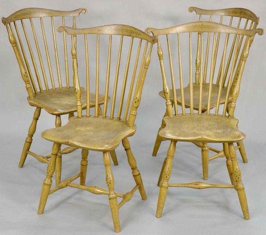 Appraisal: Set of four Windsor side chairs having fan backs with