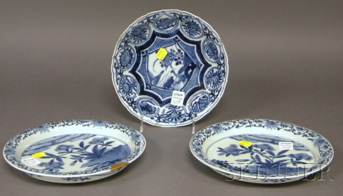 Appraisal: Three Japanese Blue and White Porcelain Bowls a pair of