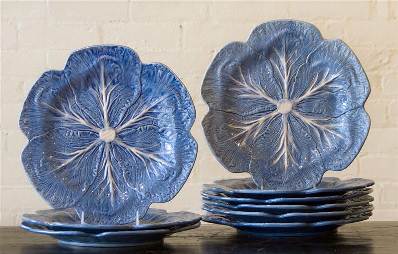 Appraisal: SET OF TWENTY PORTUGUESE BLUE-GLAZED MAJOLICA CABBAGE PLATES in diam