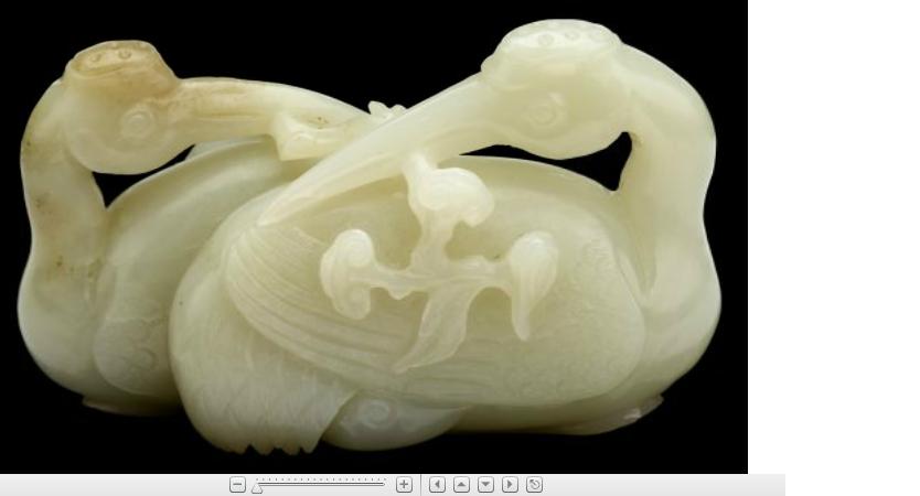 Appraisal: Chinese celadon jade double crane groupingThe mirror carved birds grasping