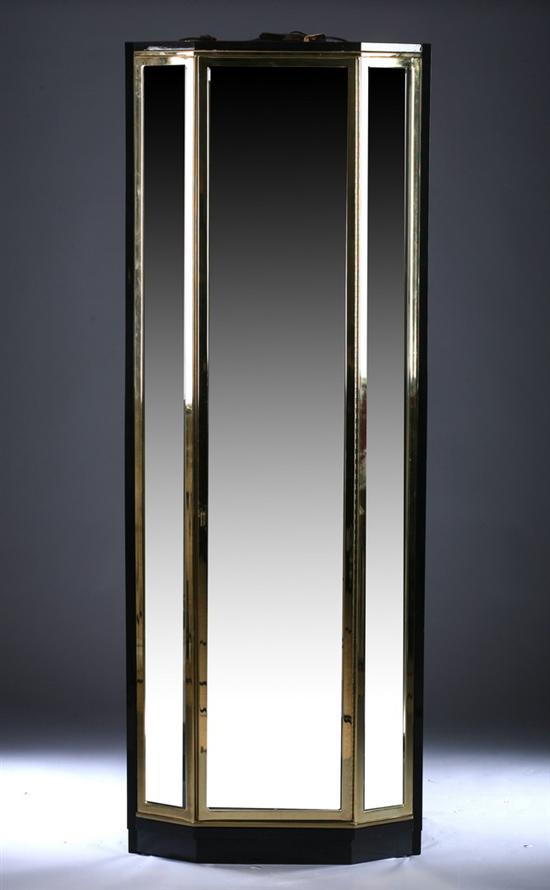 Appraisal: THREE CONTEMPORARY BLACK LACQUERED BRASS AND GLASS VITRINES late th