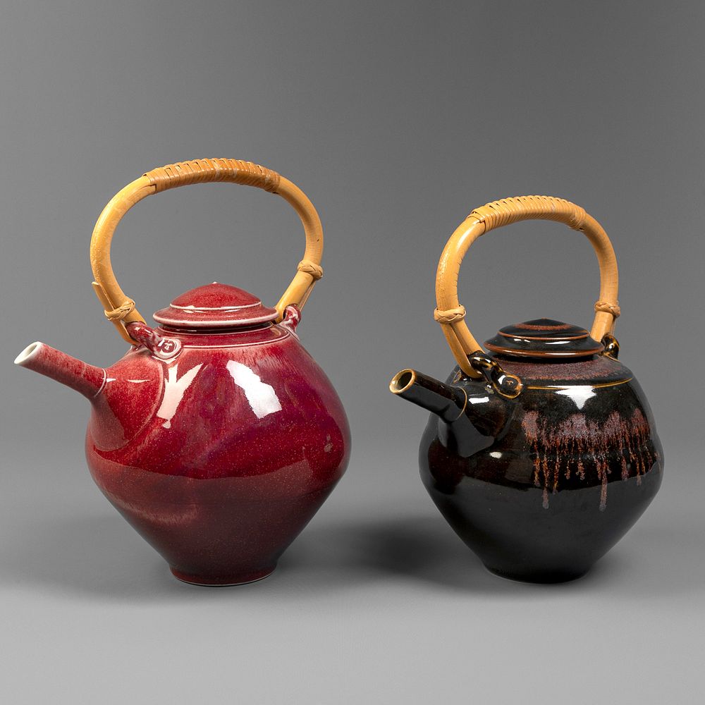 Appraisal: Tom Turner Pair of Bamboo Handled Teapots Tom Turner b