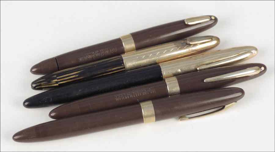 Appraisal: FIVE SHEAFFER FOUNTAIN PENS All with karat gold nibs Condition