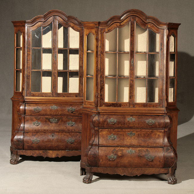 Appraisal: Pair of Dutch Rococo Style Figured Walnut Bomb Side Cabinets