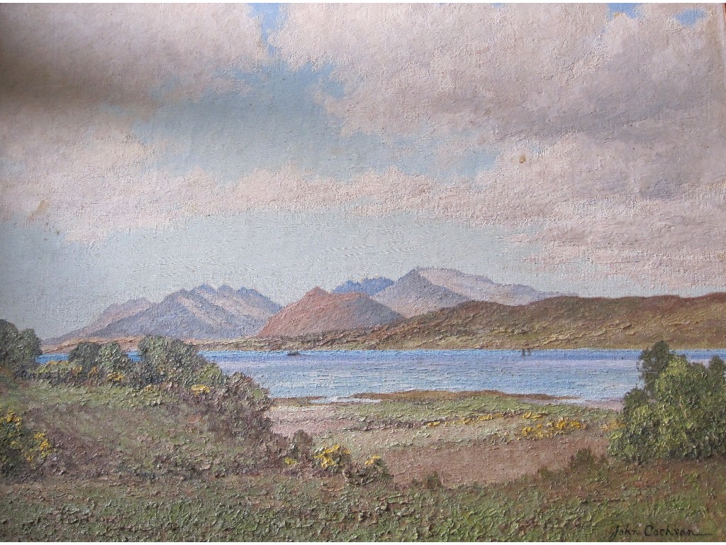 Appraisal: JOHN COCHRAN Oil on canvas 'Arran from Bute' signed recto