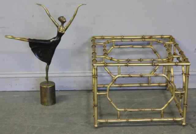 Appraisal: Metal Cube Form Coffee Table with Glass Top witha Brass