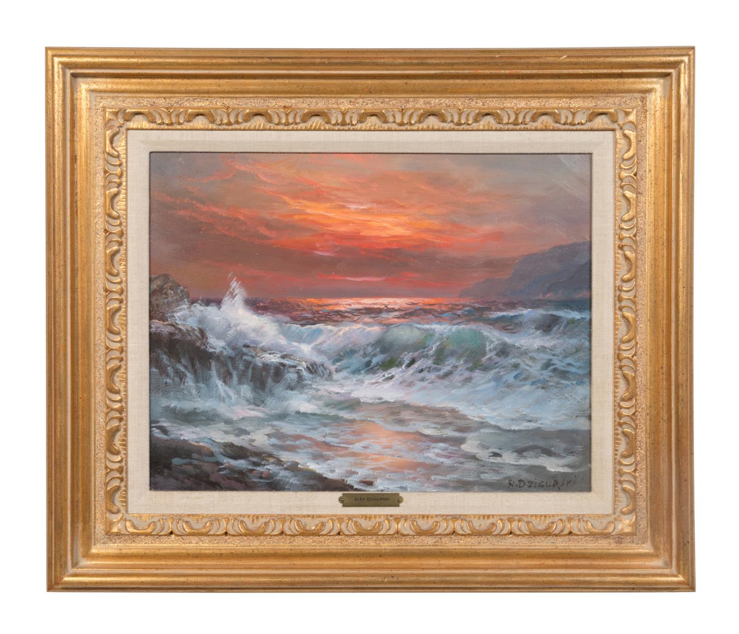 Appraisal: ALEXANDER DZIGURSKI SUNSET SEASCAPE O C Alexander Dzigurski Serbian American