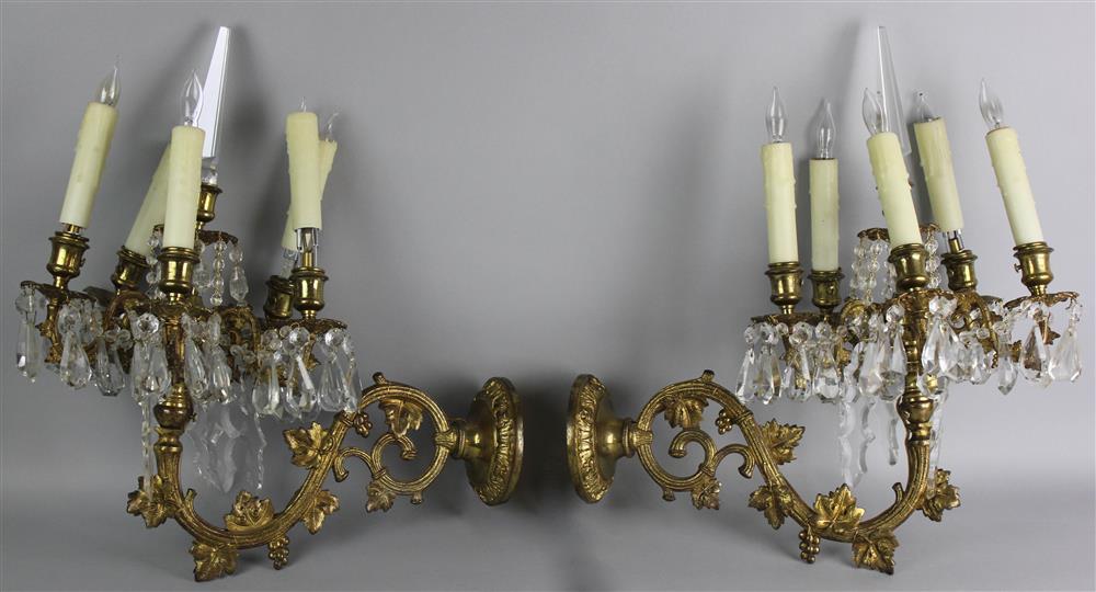 Appraisal: PAIR OF VICTORIAN GILT BRASS FIVE LIGHT WALL SCONCES late