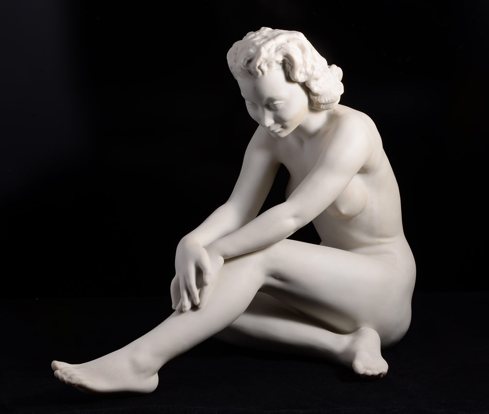 Appraisal: HUTSCHENREUTHER PARIAN SEATED NUDE FIGURE Designed by C Werner marked