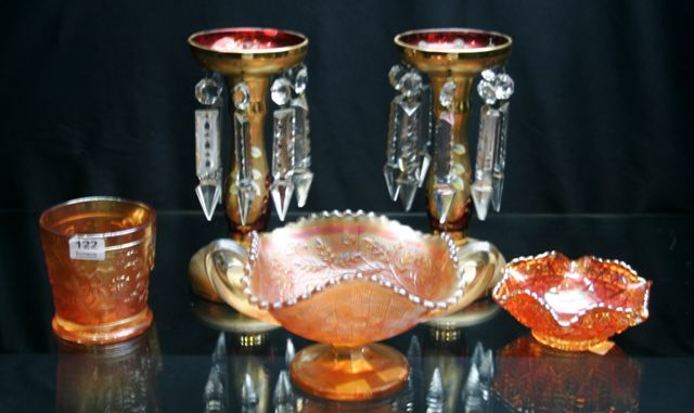 Appraisal: A pair of ruby glass and gilt decorated lustres together