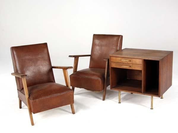 Appraisal: MODERN FURNITURE Pair of armchairs with brown leather upholstery and