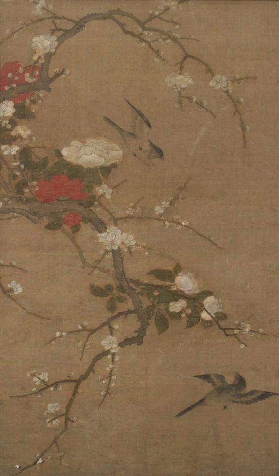 Appraisal: ATTRIBUTED TO REN RENFA Chinese - FLOWERING BRANCH AND BIRD