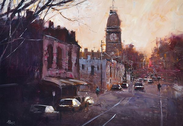 Appraisal: HERMAN PEKEL born Sunset over North Melbourne oil on canvasboard