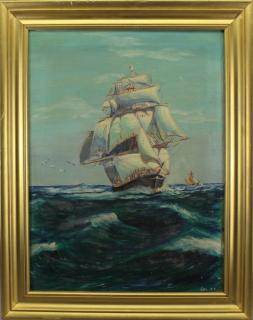 Appraisal: Signed American School Painting of a Clipper Ship Signed American