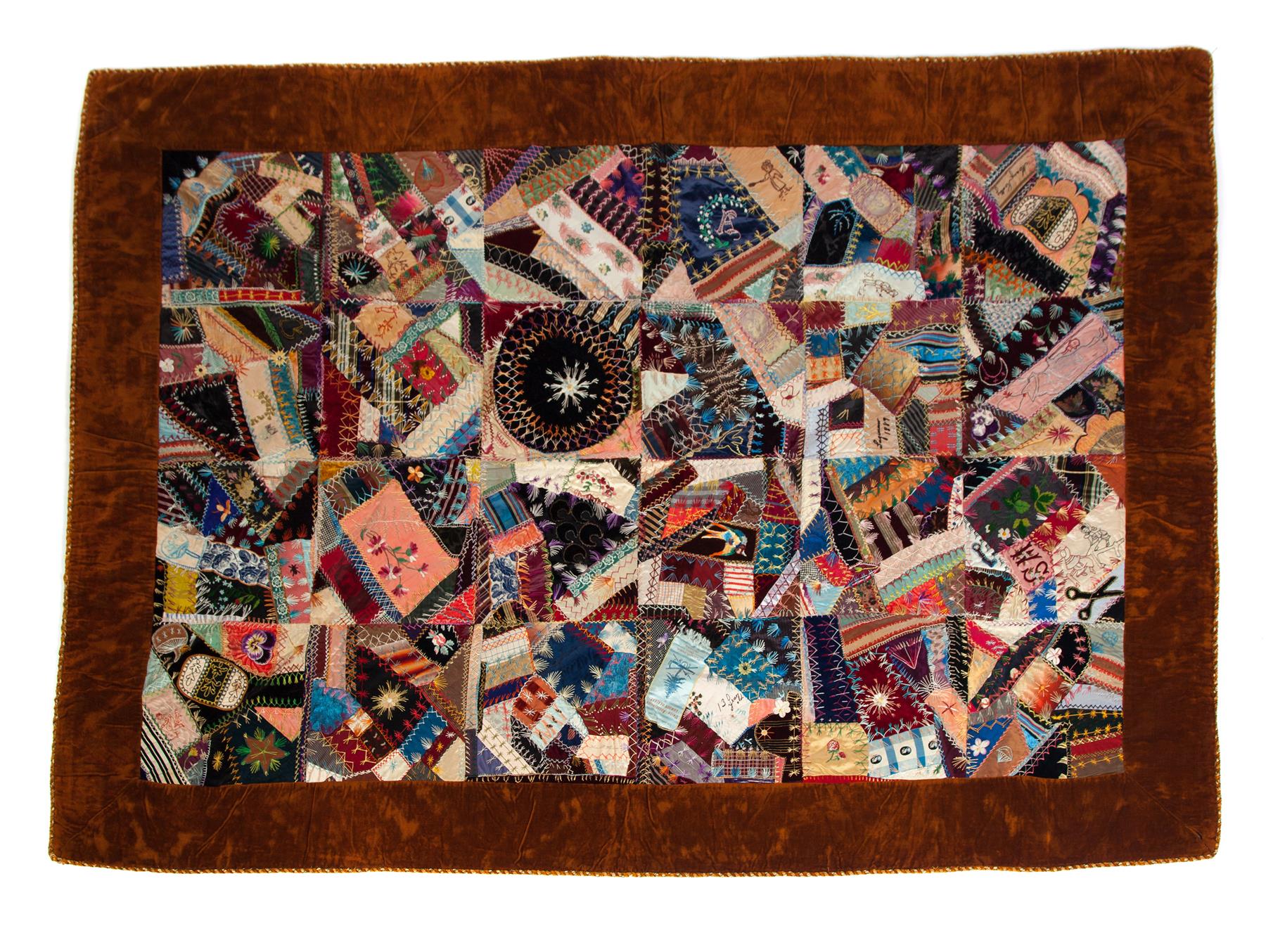 Appraisal: AMERICAN CRAZY QUILT Early th century Well done with embroidered