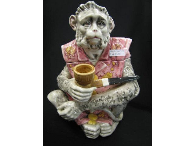 Appraisal: Victorian Figural Majolica Pottery Tobacco Jar of a monkey with