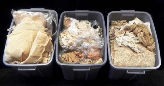 Appraisal: TEXTILES Three bins containing a variety of lacework trims collars