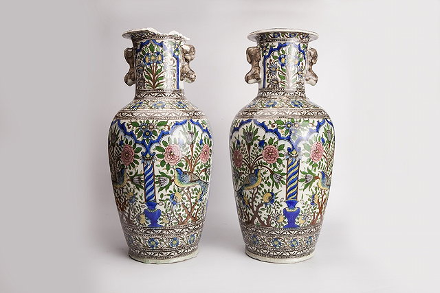 Appraisal: A PAIR OF CHINESE 'ISLAMIC MARKET' PORCELAIN BALUSTER VASES with