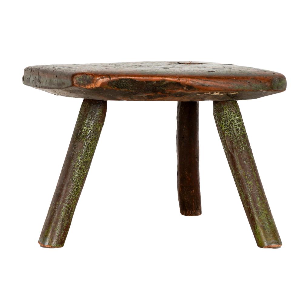 Appraisal: AMERICAN PAINTED WOOD MILKING STOOL th century having three legs