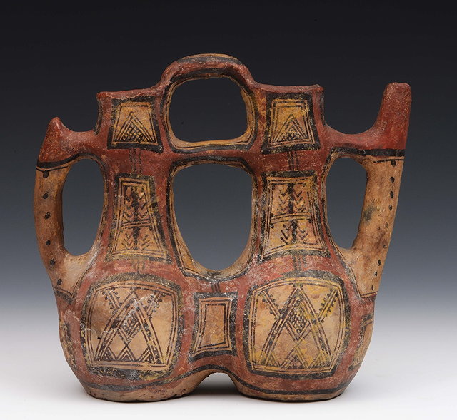 Appraisal: A South American painted pottery vessel jug cm across