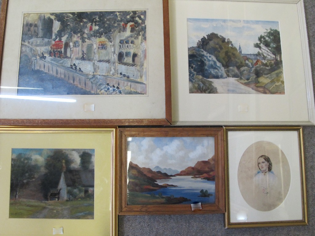 Appraisal: Lot comprising two oils two watercolours and a pastel please