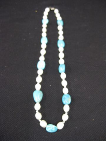 Appraisal: Pearl Turquoise Necklace long sterling heart clasp