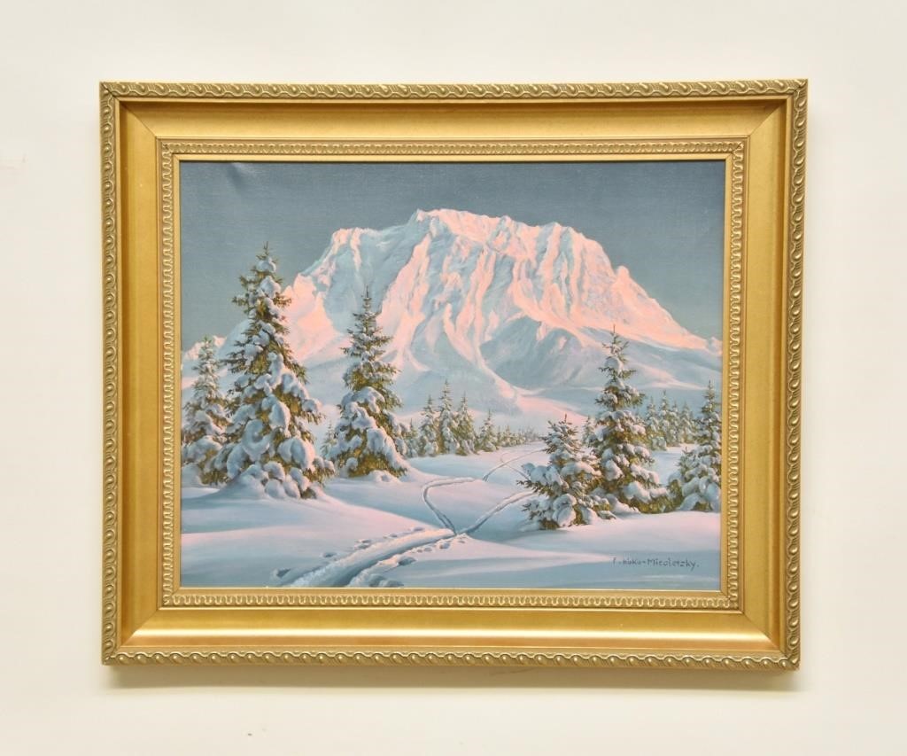 Appraisal: F Koko-Micoletzky oil on canvas snow and mountain landscape x