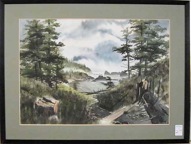 Appraisal: OREGON COAST LANDSCAPE WATERCOLOR ON PAPER Oregon th century image