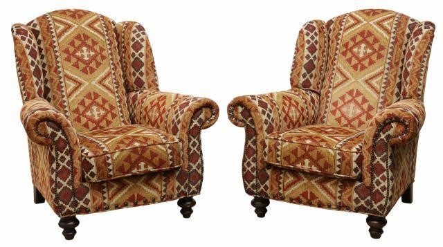 Appraisal: pair Southwest style wingback armchairs Furniture Your Way Inc late