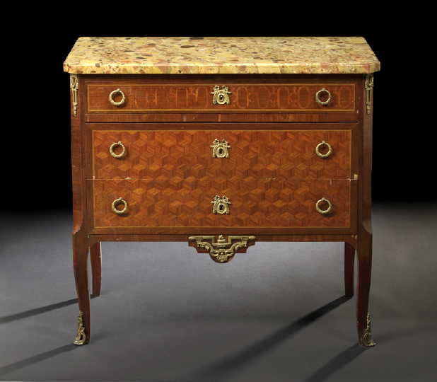 Appraisal: Transitional Louis XV into Louis XVI-Style Kingwood and Marble-Top Commode