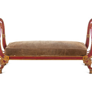 Appraisal: An Empire Style Painted and Parcel Gilt Metal Bench th