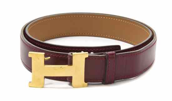 Appraisal: An Hermes 'Mini Constance' Burgundy Calf Belt with a gold