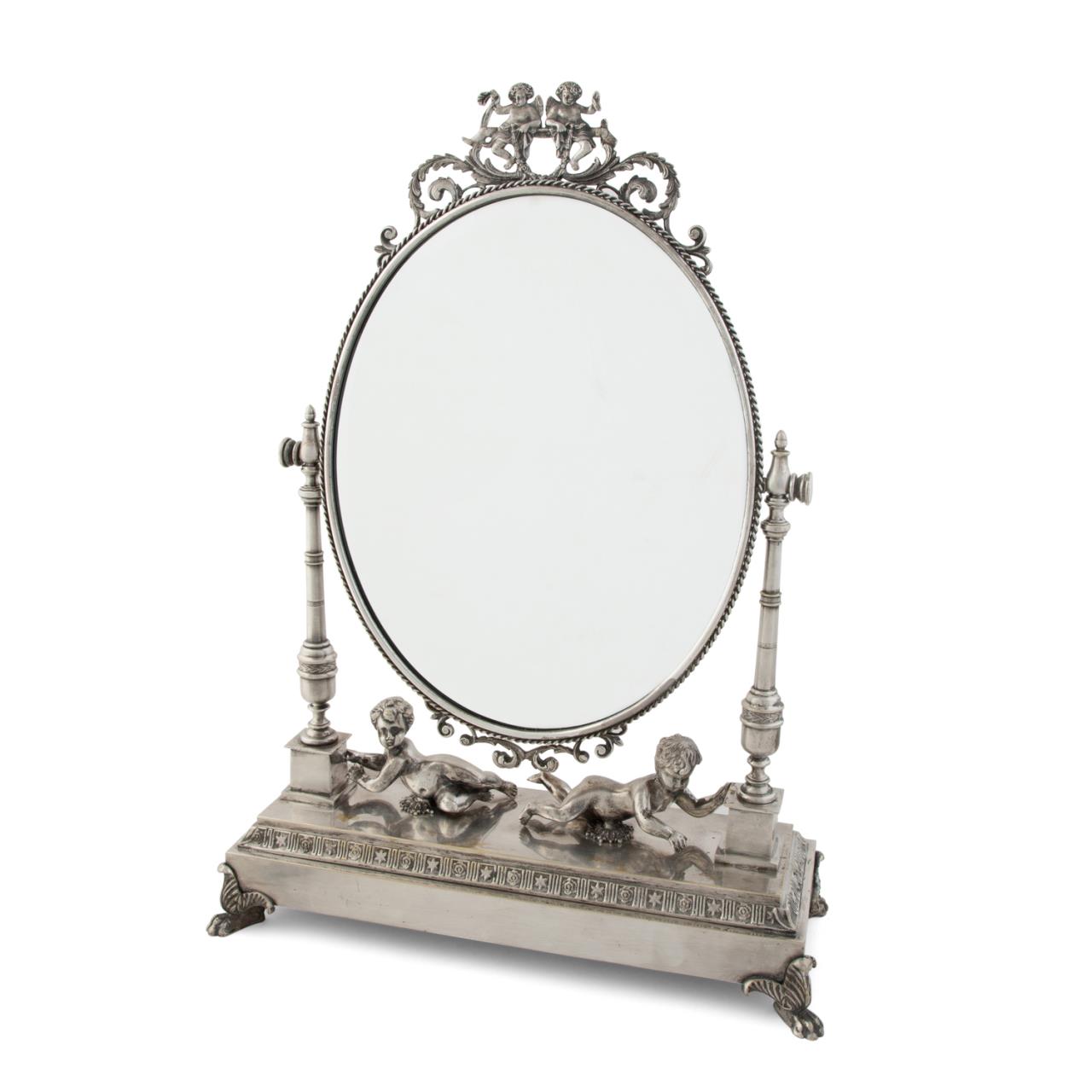 Appraisal: FRENCH LOUIS XVI-STYLE SILVERPLATE DRESSING MIRROR French Silverplate tabletop dressing