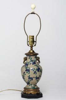 Appraisal: Chinese Champleve Lamp Chinese champleve enamel baluster-form with blue chrysanthemums